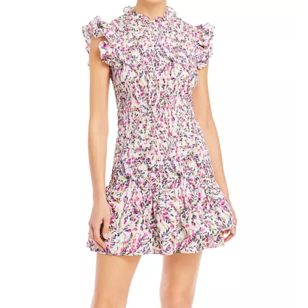 Floral Crepe Smocked Ruffle French Connection Verona Short Dress sz Large